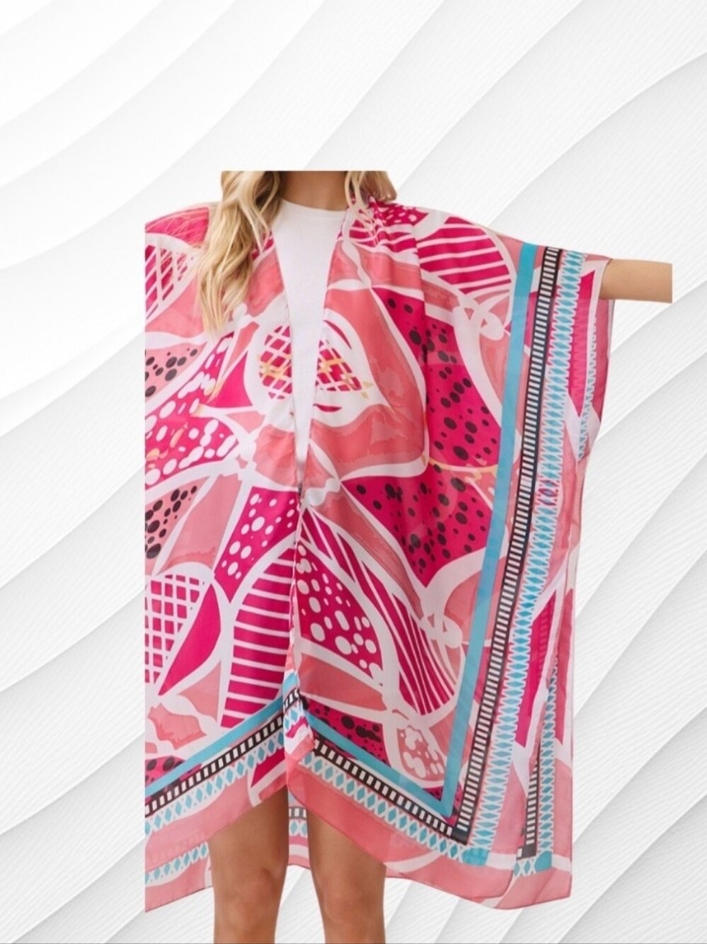 Abstract Botanical Silky Kimono - Picture 5 of 13